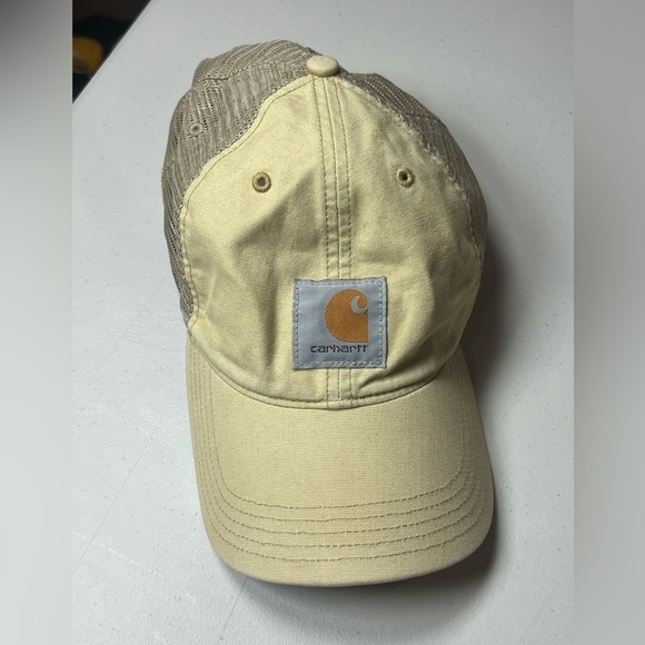 Vintage Carhartt USA Duck Canvas Light Brown Patch Logo Mesh Back Hat - Picture 1 of 8
